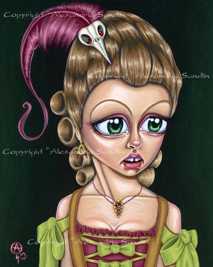 Original Big Eye Pop Surrealism Painting | Rococo In Amethyst 8x10 Framed Art | Alexandria Sandlin