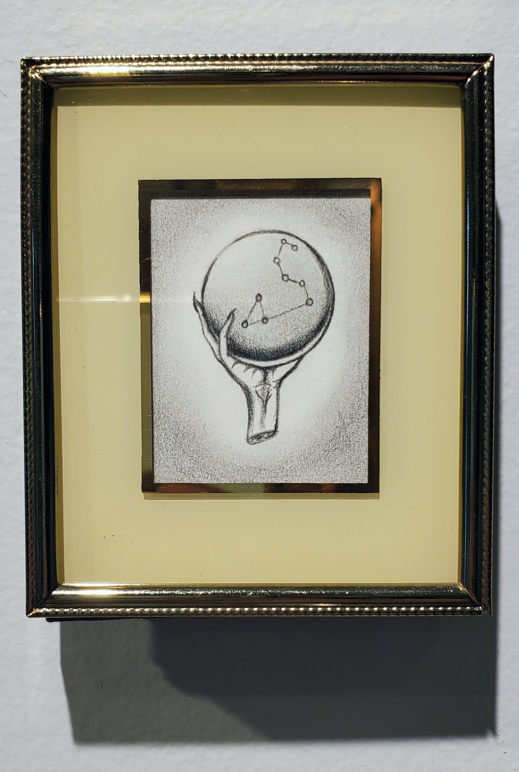Leo Constellation miniature framed original pencil drawing