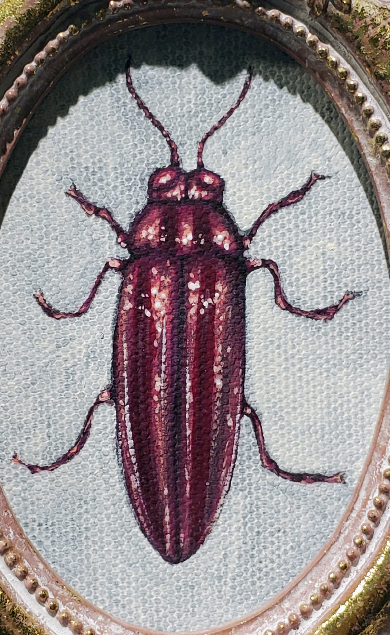 Wine Jewel beetle miniature Original framed painting - Image 4