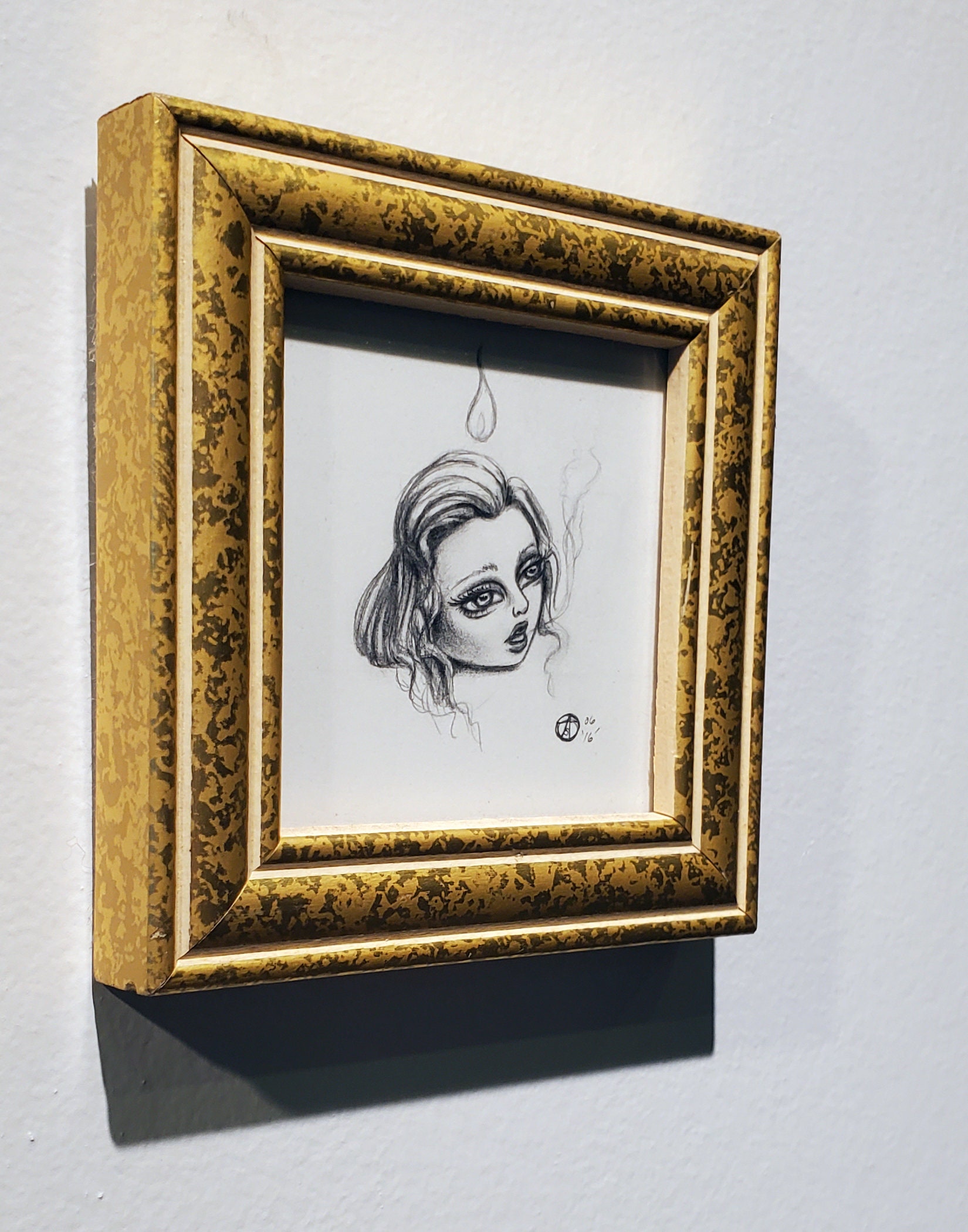 Little Prophetic Head Miniature Framed Graphite Drawing - Image 2
