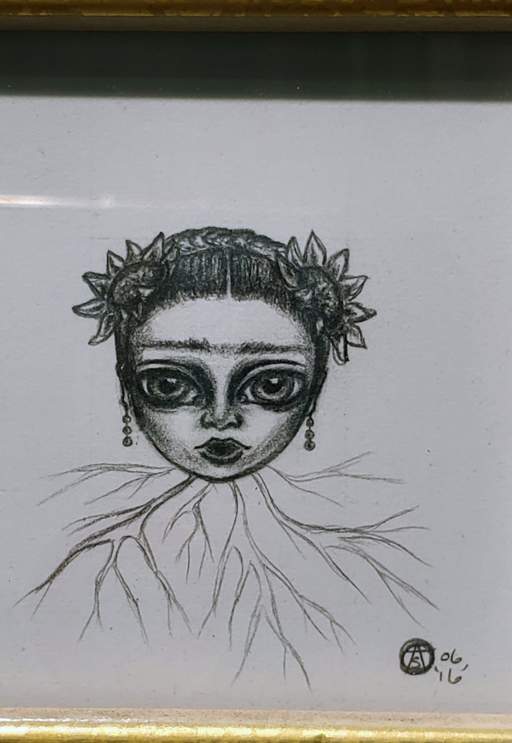 Untitled miniature original graphite drawing framed - Image 4