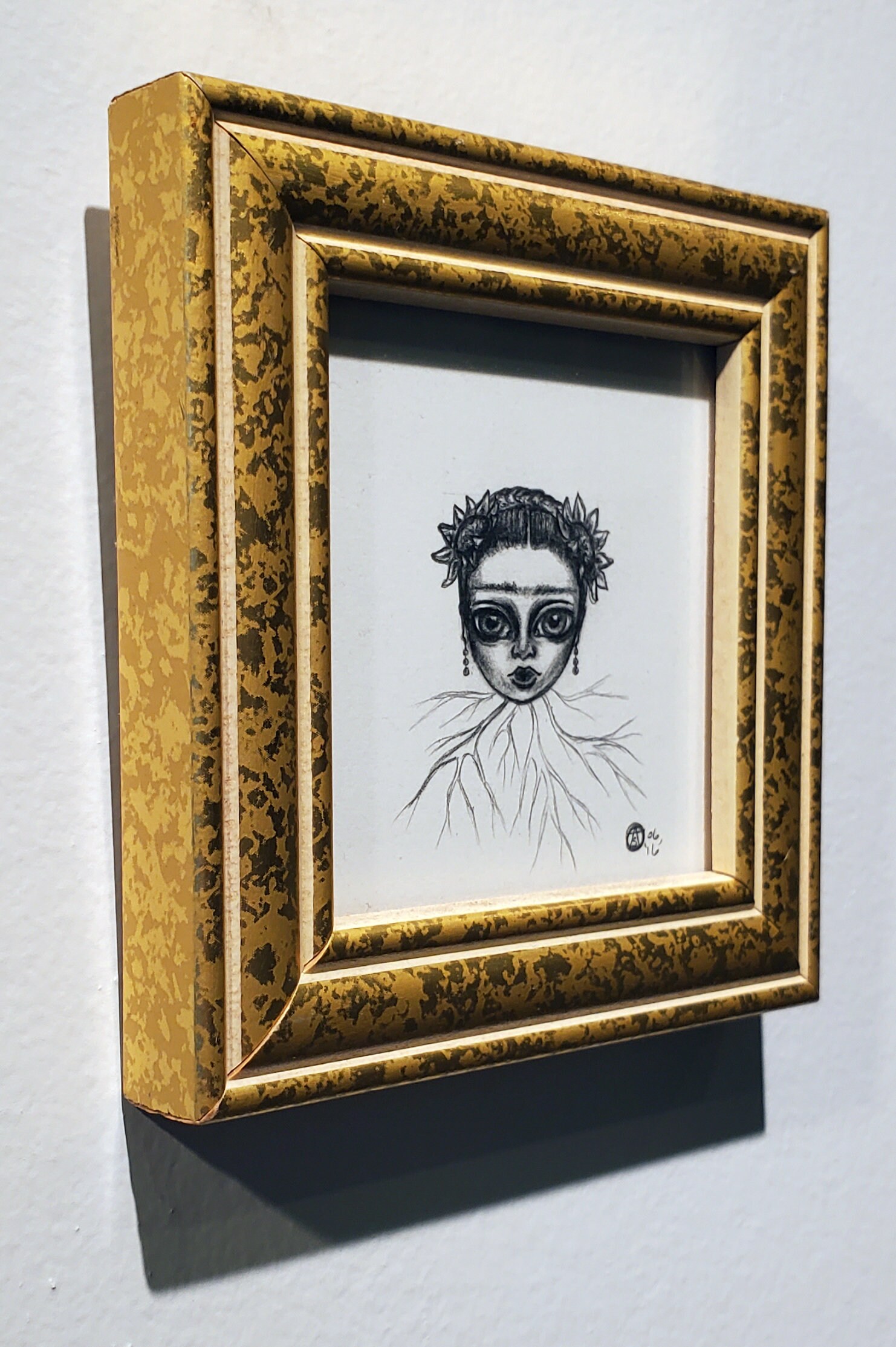 Untitled miniature original graphite drawing framed - Image 2