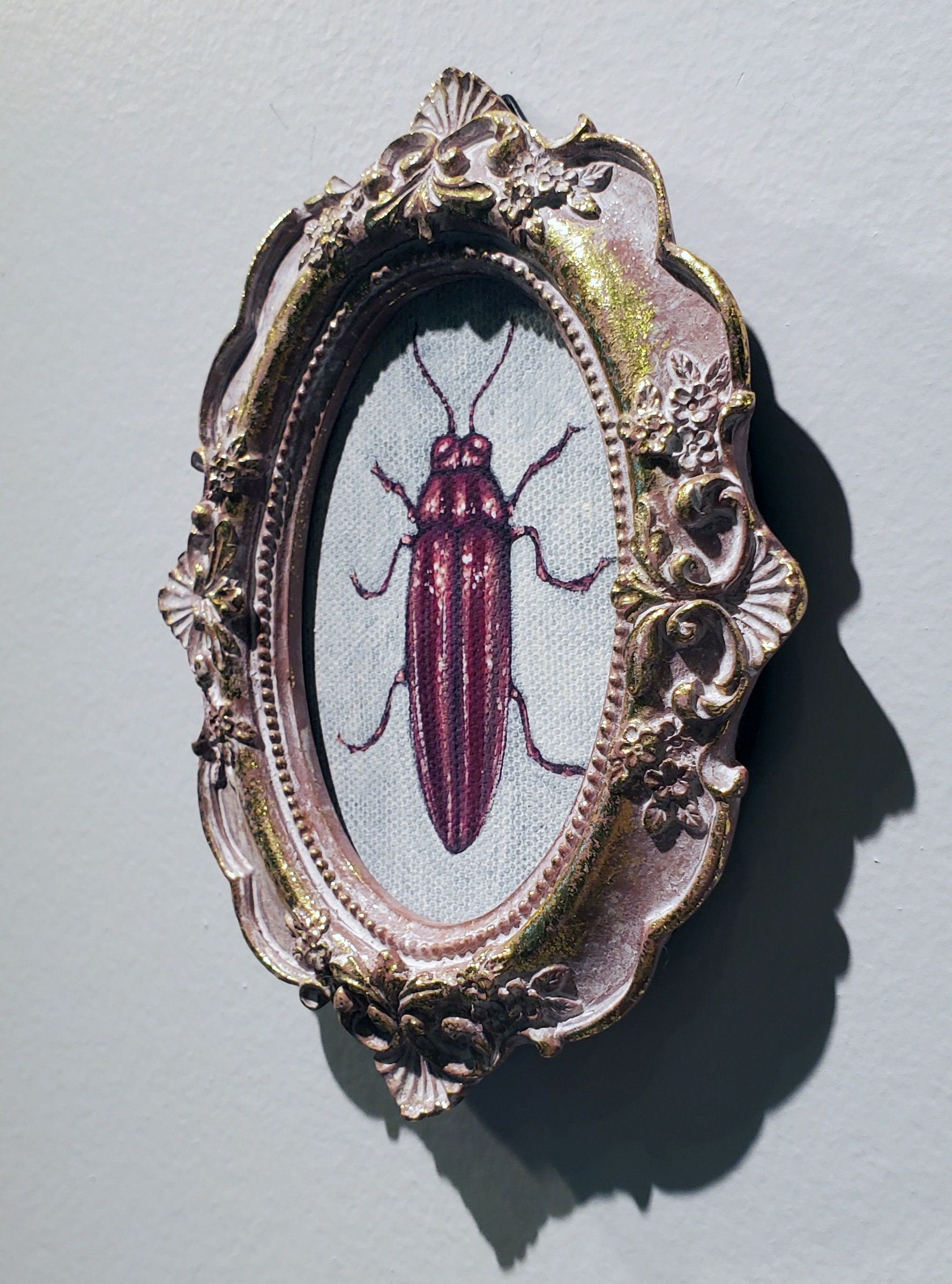 Wine Jewel beetle miniature Original framed painting - Image 3