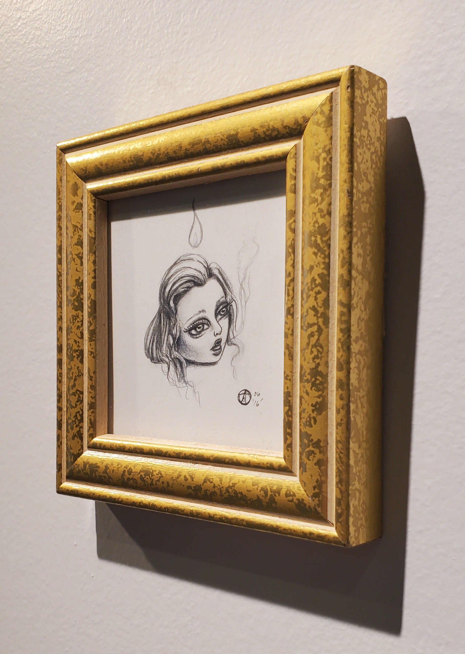 Little Prophetic Head Miniature Framed Graphite Drawing - Image 3
