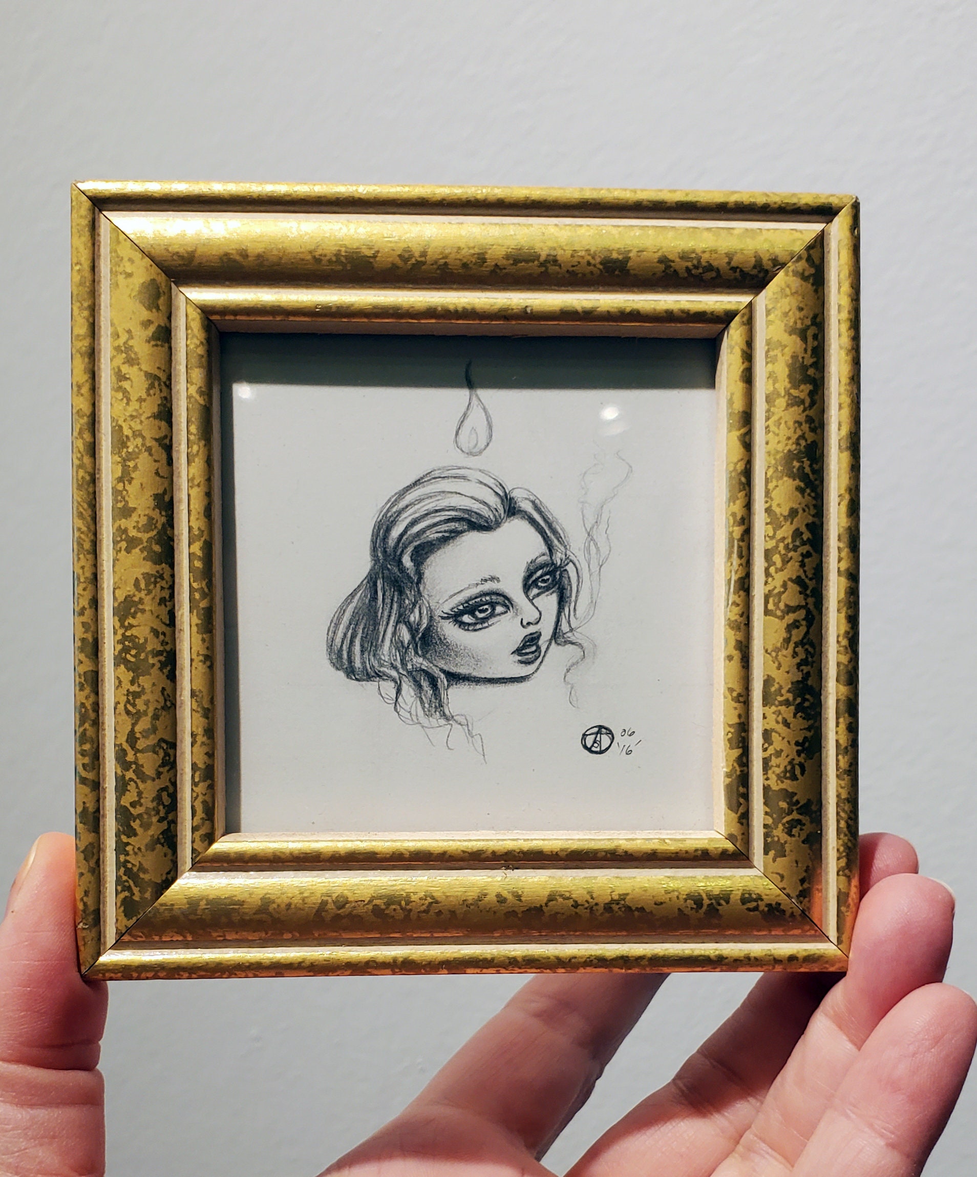 Little Prophetic Head Miniature Framed Graphite Drawing - Image 5