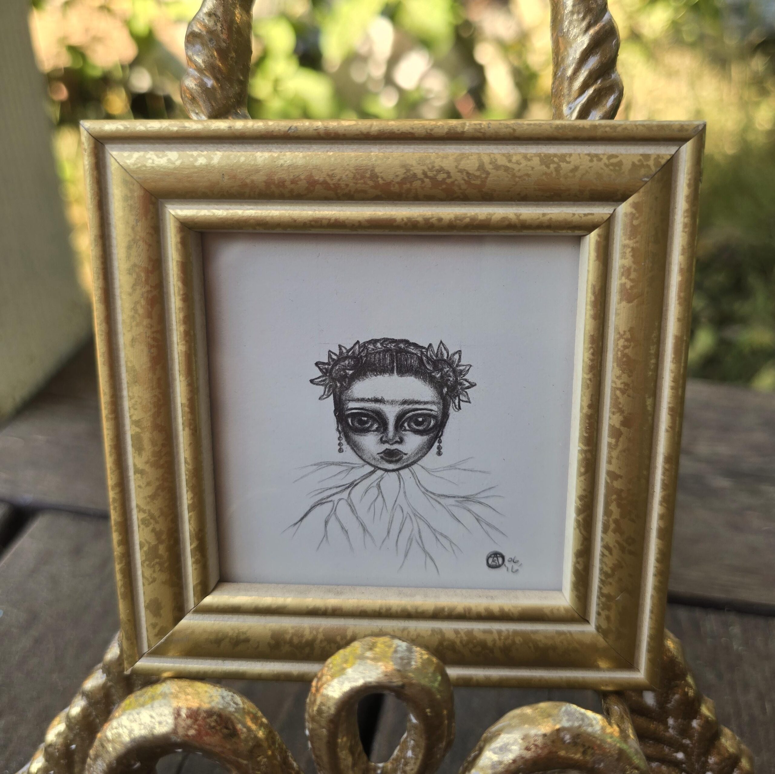 Untitled miniature original graphite drawing framed - Image 7