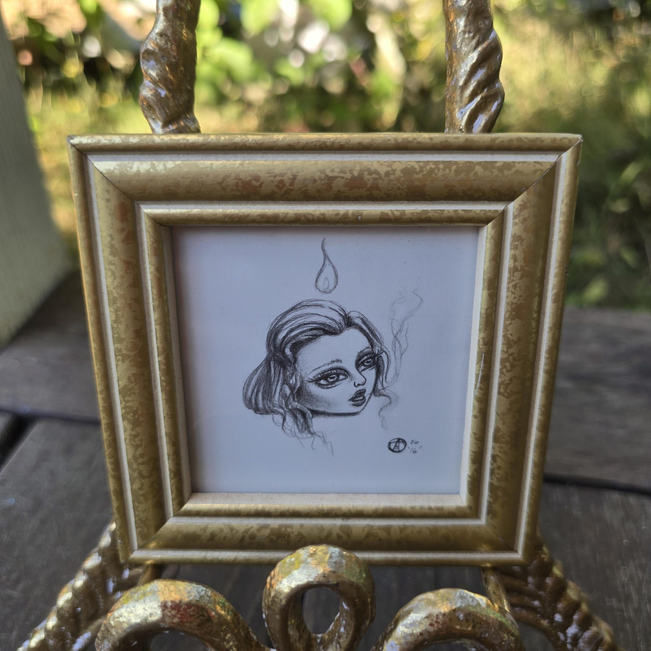 Little Prophetic Head Miniature Framed Graphite Drawing - Image 7
