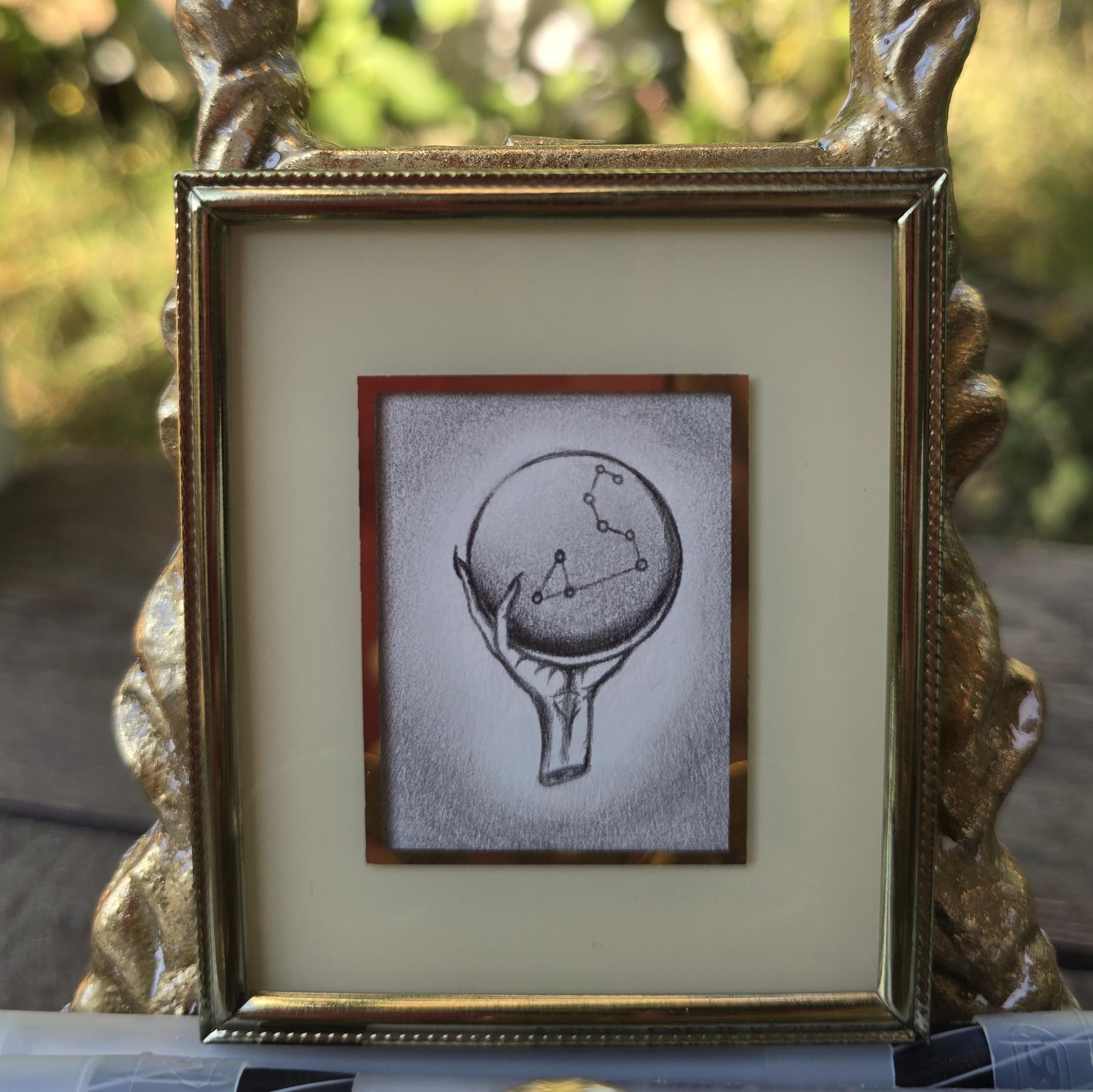 Leo Constellation miniature framed original pencil drawing - Image 8
